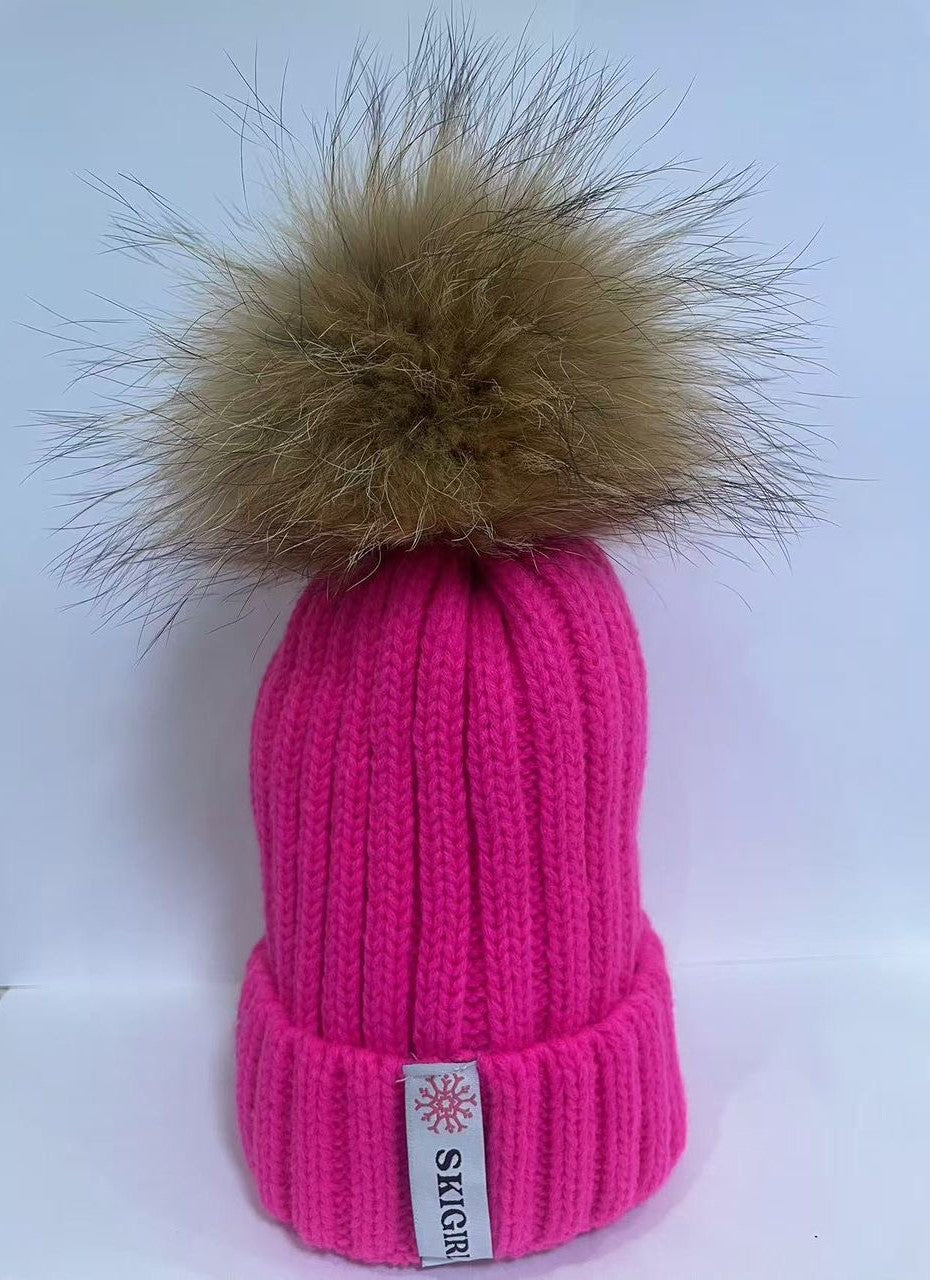 Women's Large Skigirl Fur Pom Beanie